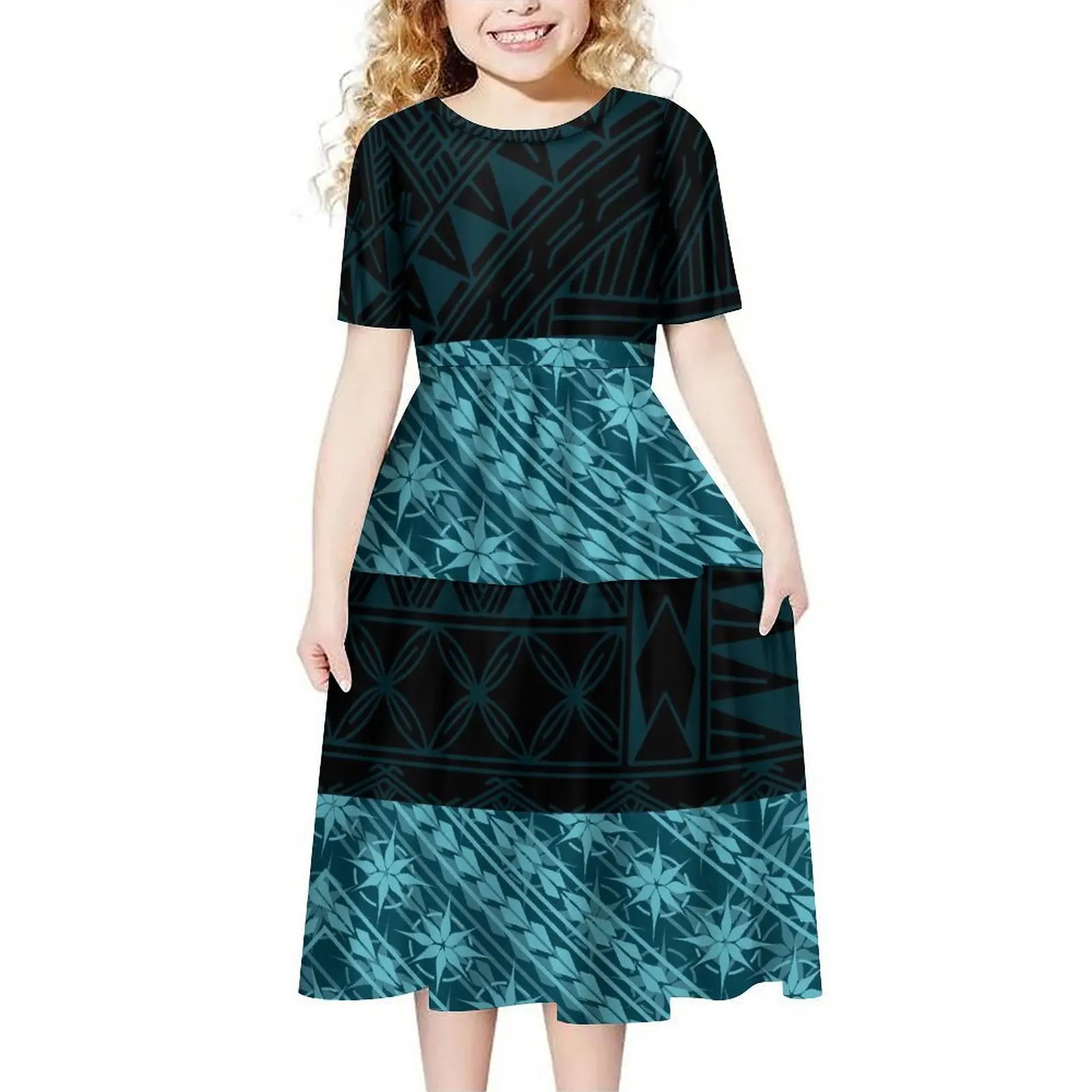 Promotional Price wholesale Short Sleeve Girl Party Dress Custom Tapa Children Clothes Polynesian Toddler Girls Dresses For Kids