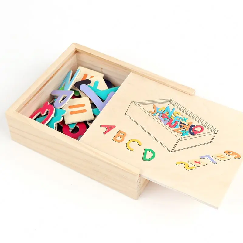 Best selling  math and alphabet learning colorful baby educational wooden magnetic toys set blocks for kids