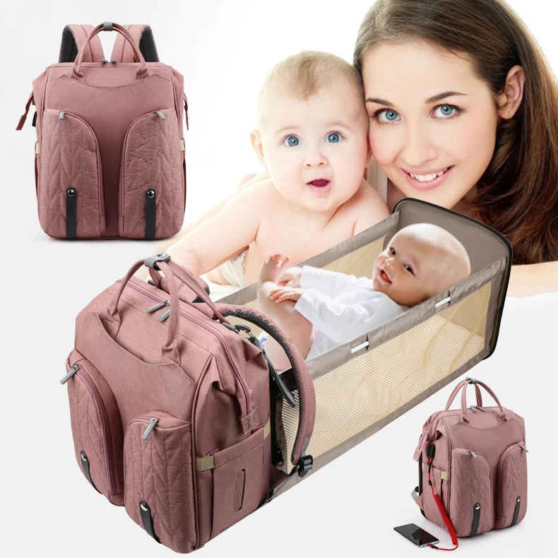 Factory Direct Sales 3 In 1 Newborn Luxury Portable Baby Crib Mother Bed Nappy Bag Usb Diaper Bag Backpack With Changing Station