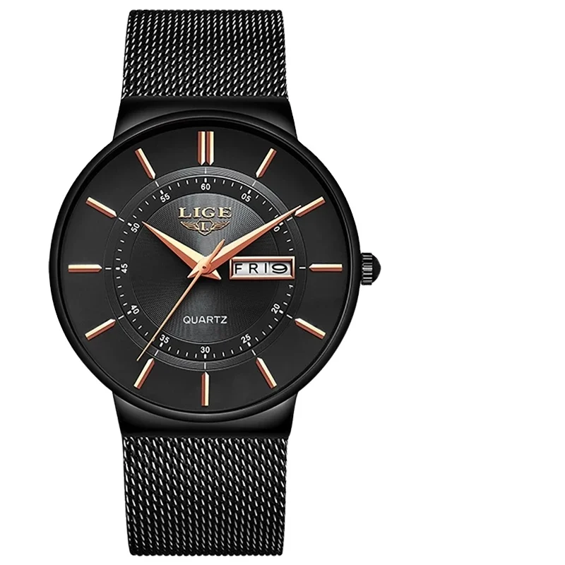 LIGE 9949 low price high quality men quartz watch Chronograph PU leather band Waterproof Mesh Strap water proof in stock