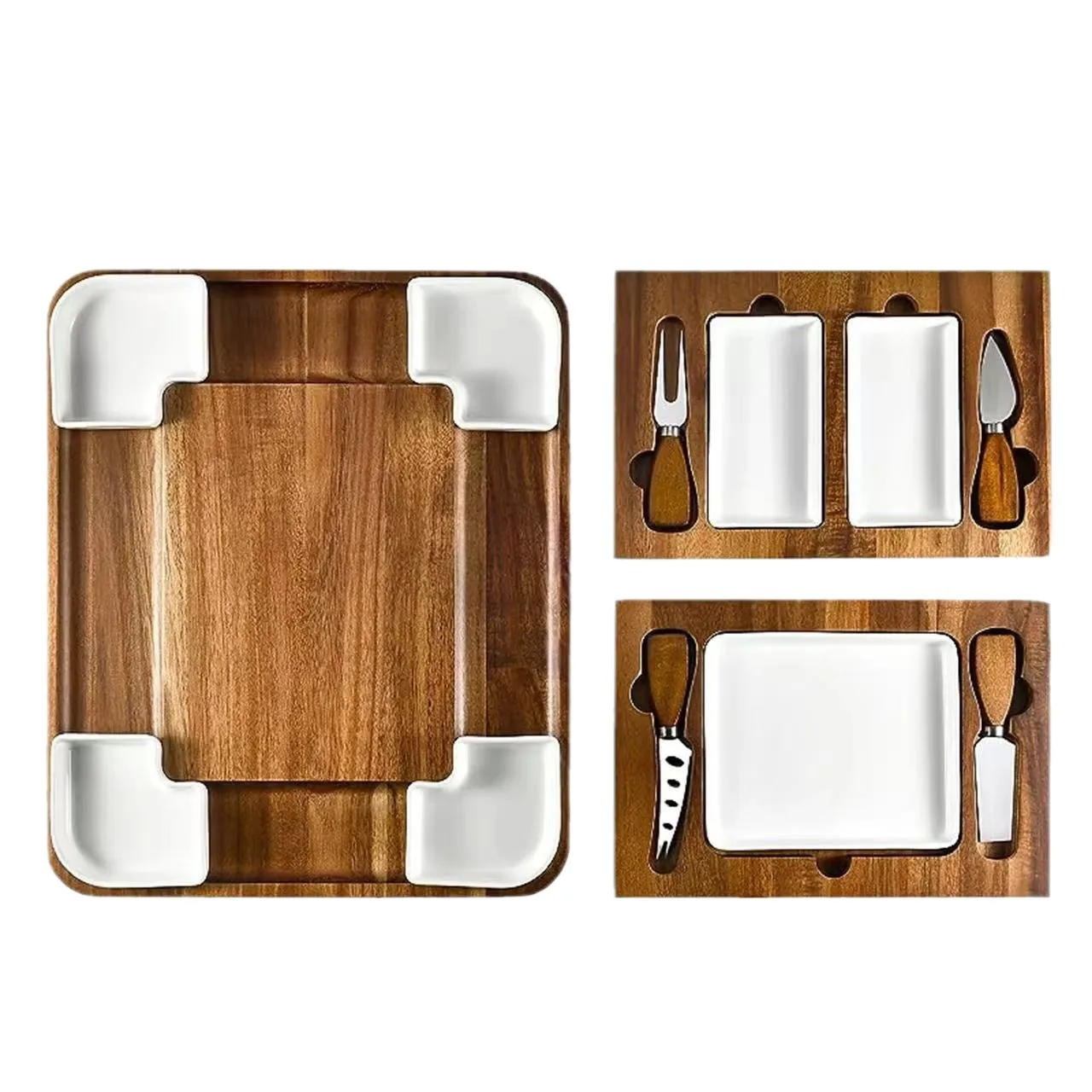 Handcrafted Acacia Square Shaped Cheese Charcuterie Set Cheese Platter Premium Rustic Cheese Boards