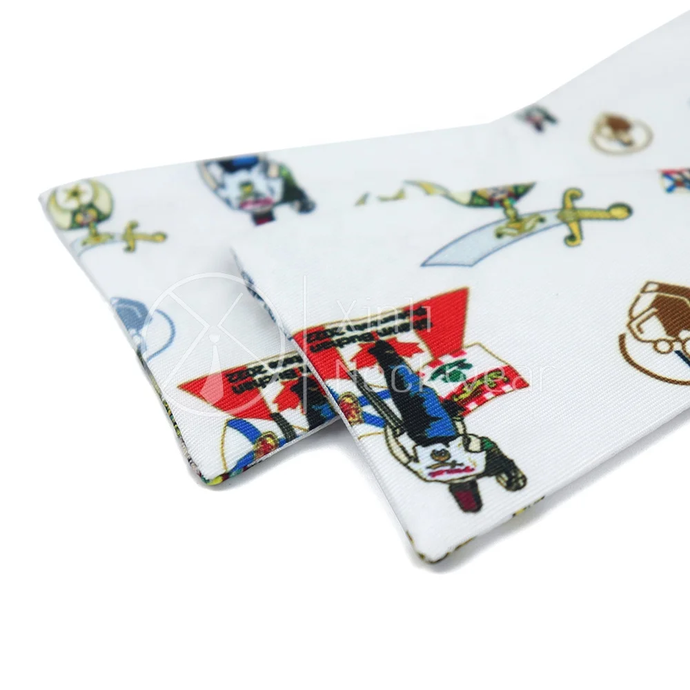 Оптовая продажа, мужской белый масонский штурмовый мультяшный узор, регулируемый съемный предварительно завязанный Галстук-бабочка из полиэстера с принтом