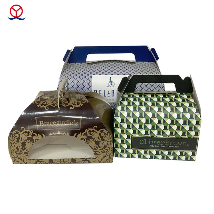 Custom Gable Boxes with Handle for Cheese Tart Cake Sweet Slice Container PET Material for Sugar and Jelly Packaging