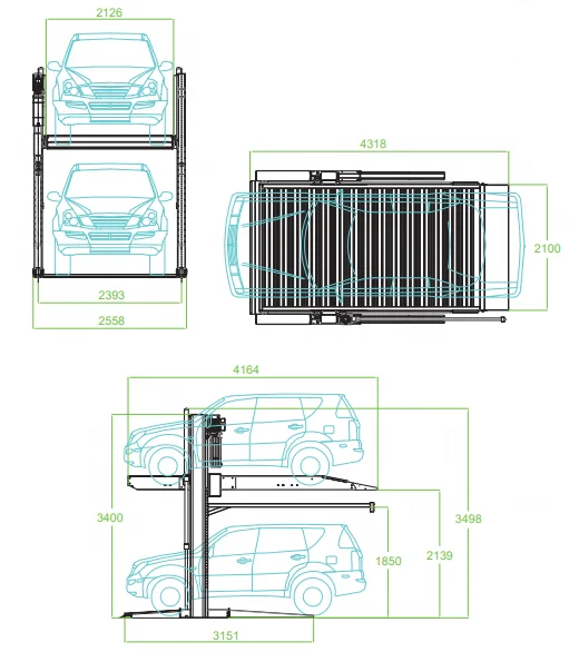 SOLIDPARKING 2 Post Vehicle 3.2t Car Stacker  Parking Equipment Car Lift For Basement