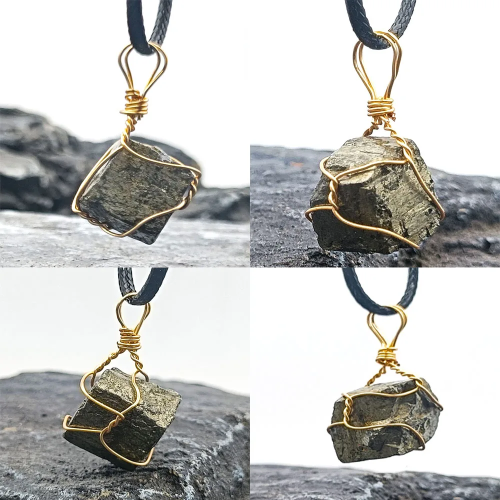 Natural Pyrite Crystal Irregular Pendant Necklace for Women Men Anxiety Jewelry Iron Rough Ore Mineral Specimen Necklaces