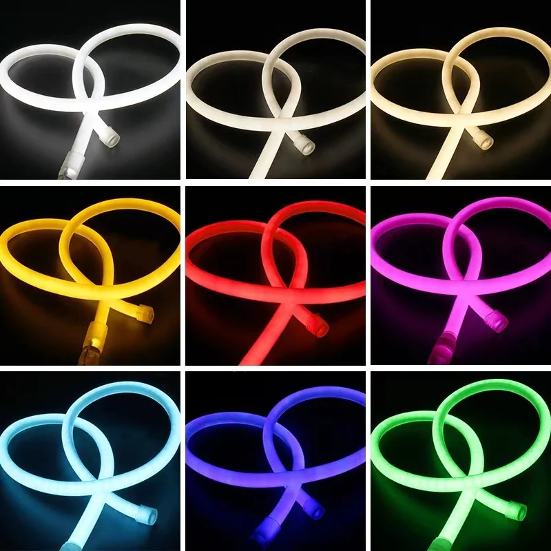 round flat 220v 360 degree round flex led neon strip light ip67 waterproof outdoor lighting