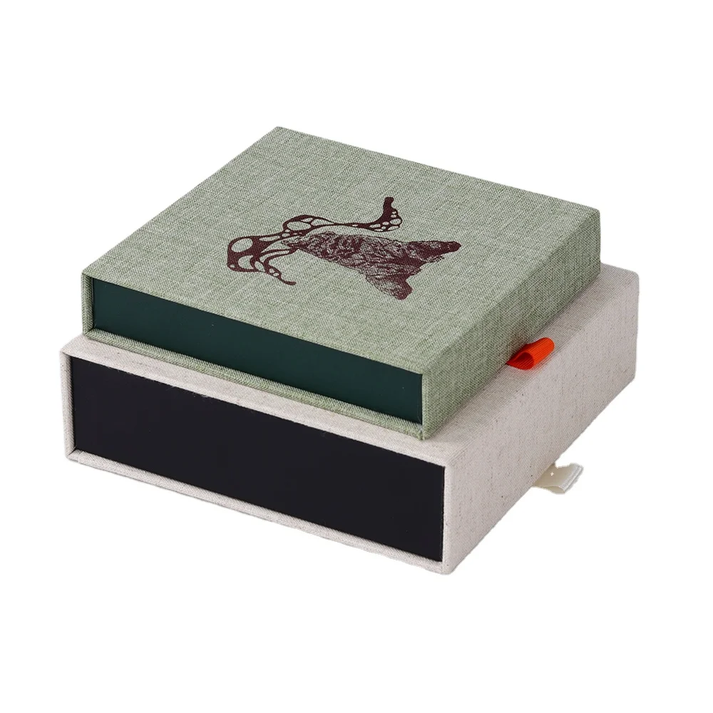 Simple Elegant Linen Fabric Book Shape Magnetic Closure Gift Box Wallet Handkerchief Packaging Box with Silver Gifts and Crafts