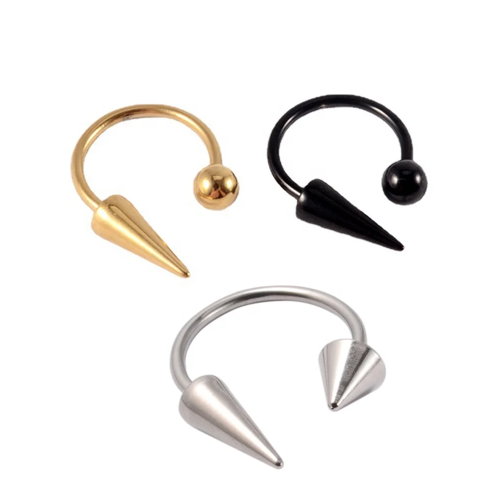 Surgical Steel Cone Lip Ring Personality Cool Punk Devil Horseshoe Unisex External Thread Body Piercing Jewelry