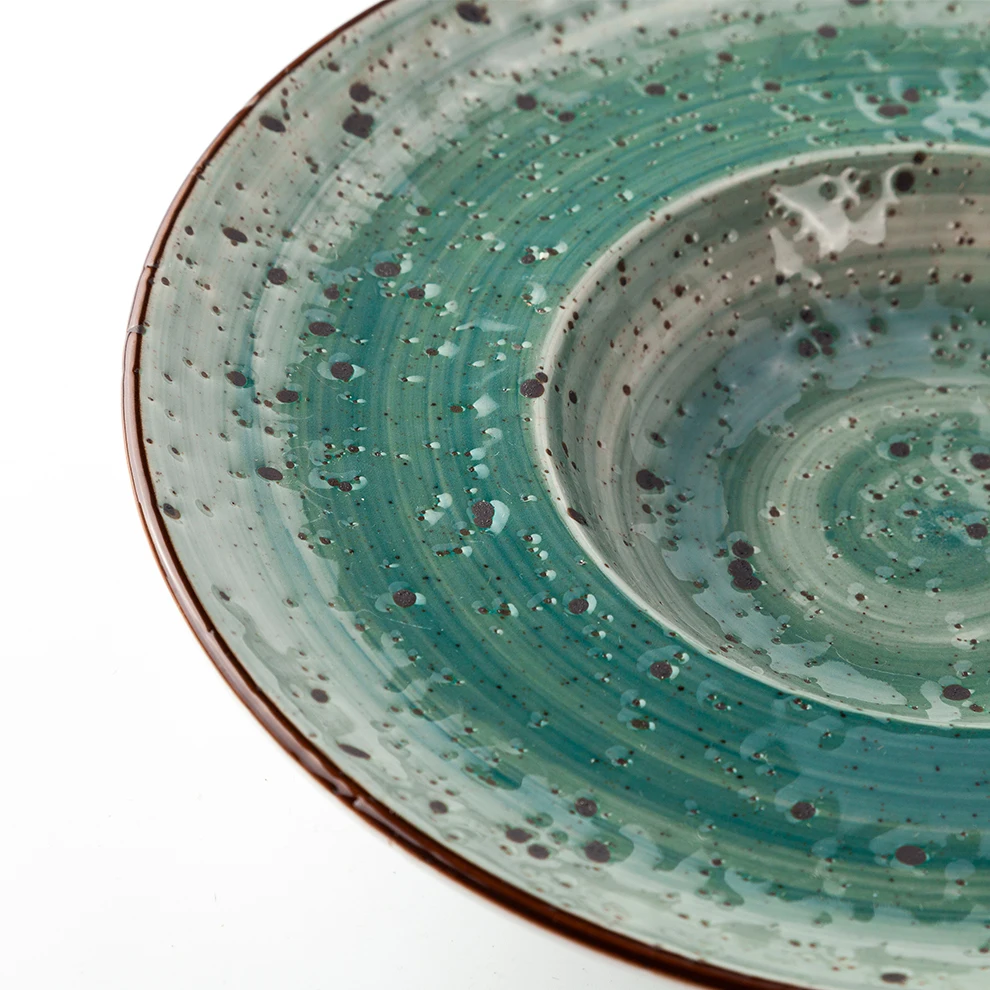 Shengjing Japanese And Korean Unique Creative Ceramic Tableware Green With Dots Dinner Porcelain Wide Rim Deep Dish Soup Plate