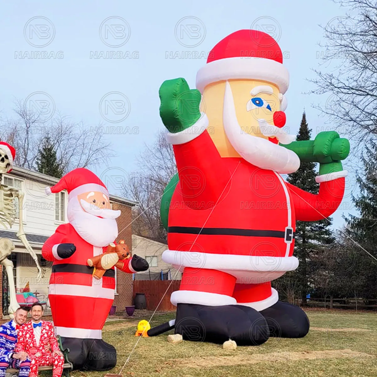 Inflatable Santa Claus With Air Blower / Christmas Mascot 28ft Giant Lighted Blow Up Santa Claus Huge Character Model