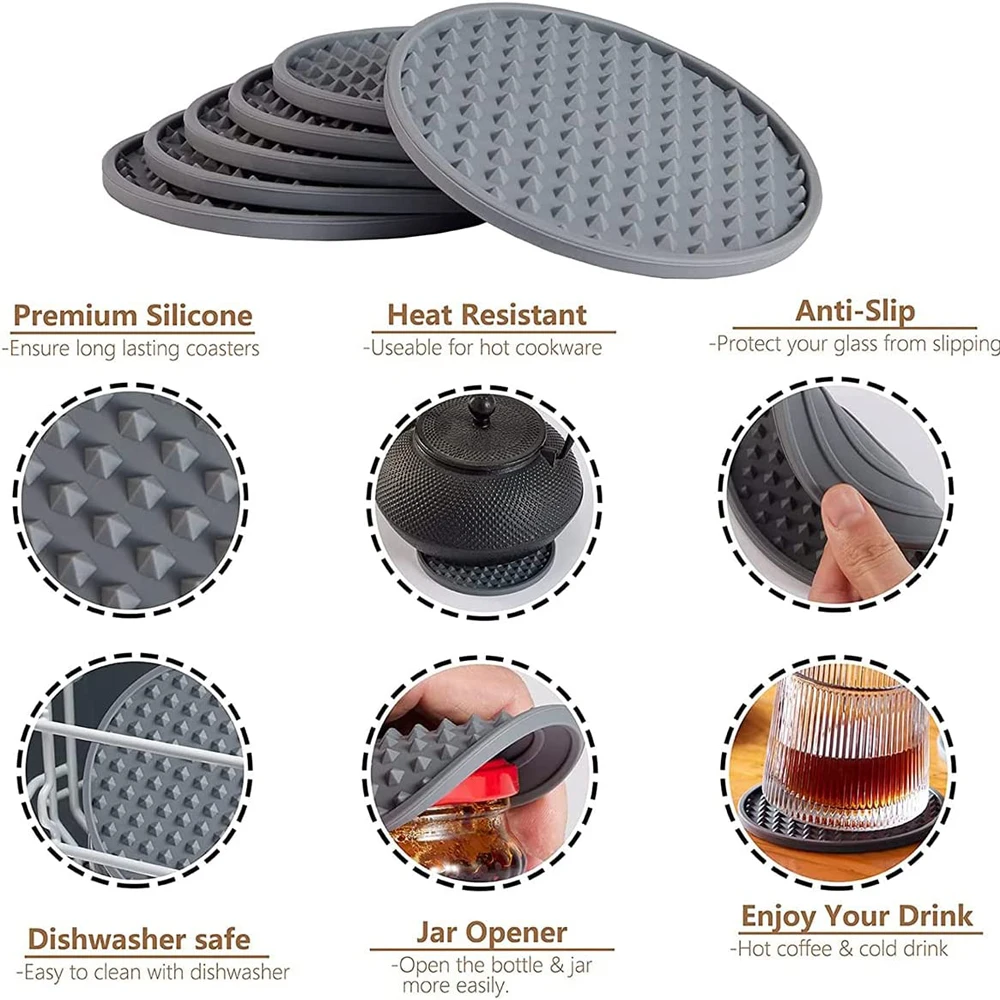 Waterproof Soft Non-slip Silicone Drink Coasters Cup Mat for Tabletop Protection Silicone Cup Mat Silicone Coaster With Holder