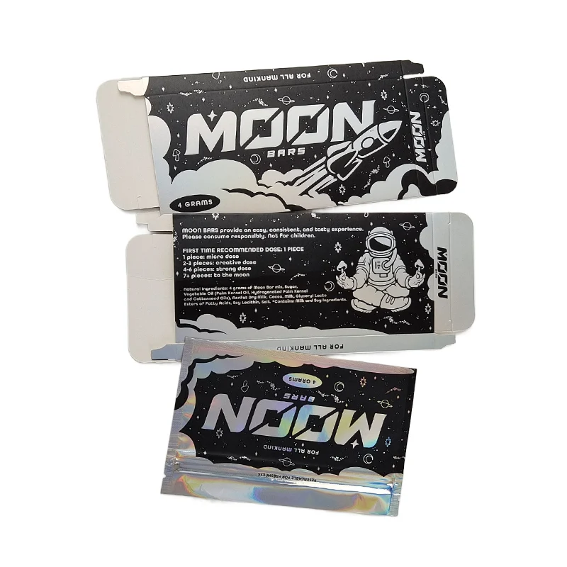 Custom Eco Friendly Folding 30g Protein Peanut Mushroom Moon Chocolate Bar Wafer Cookies Food Packaging Kraft Paper Boxes