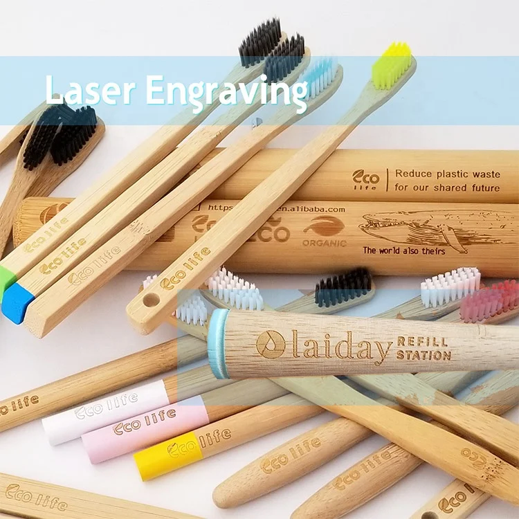 Custom Logo Laser engraving or pad printing on bamboo toothbrush or bamboo tube case