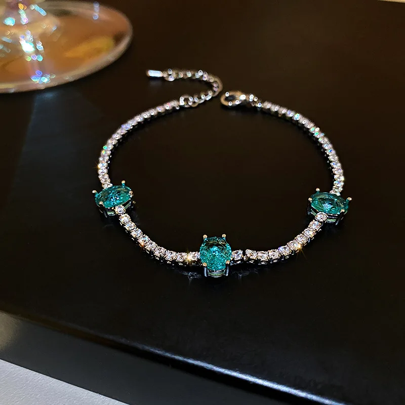 High Quality Women Gift Bracelet Fashion Blue Color Crystal Silver Plated Alloy Diamond Bracelet