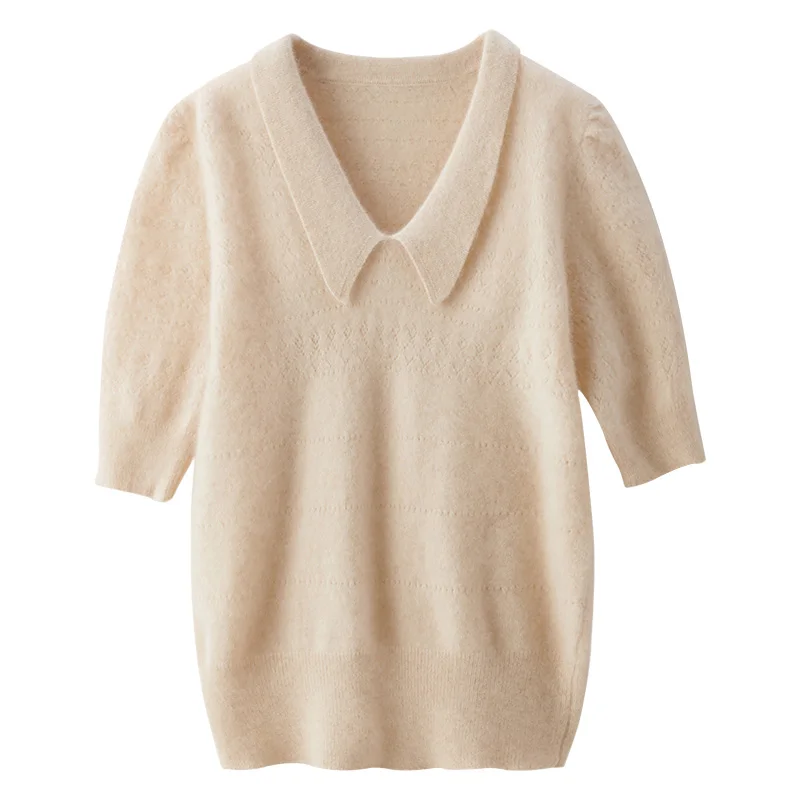 long-sleeved V-neck solid color ladies cashmere wool pullover sweater