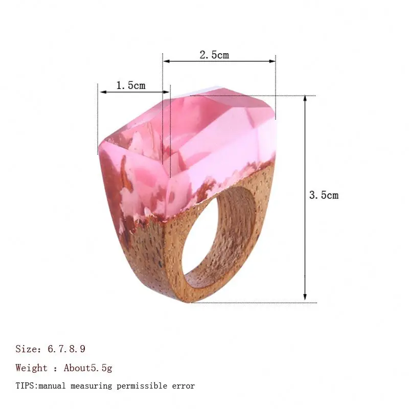 2023 Unique Pink Resin Wood Rings Movies Magical Mystery Scenery Inside Handmade Forest Wooden Tree Ring