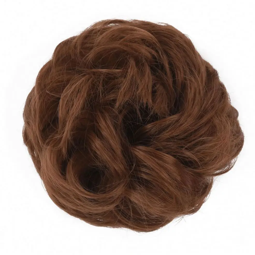 MYZYR Girls Curly Scrunchie Chignon With Rubber Band Brown Gray Synthetic Hair Ring Wrap On Messy Bun Ponytails