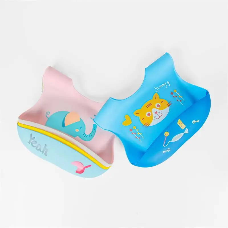 Baby Silicone Bib With Print Baby Eating Bib Children Waterproof Cartoon Adjustable Disposable Baby Feeding Bibs Food Pocket