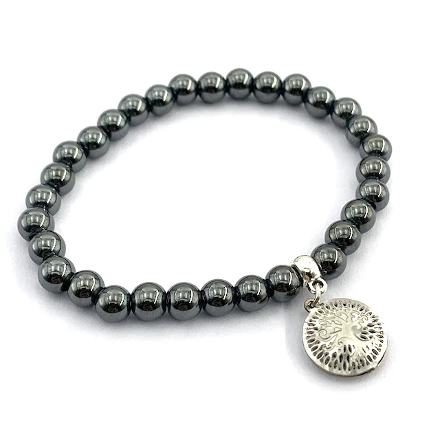 Wholesale 6mm Hematite Gemstone Beaded Bracelets With A Buddha Head Bead