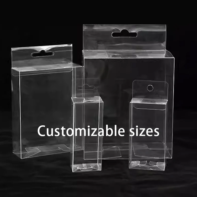 Mini MOQ Clear Plastic PVC Packaging Boxes High Transparent PET Custom cajas de plastico small gift Christmas box with hanger
