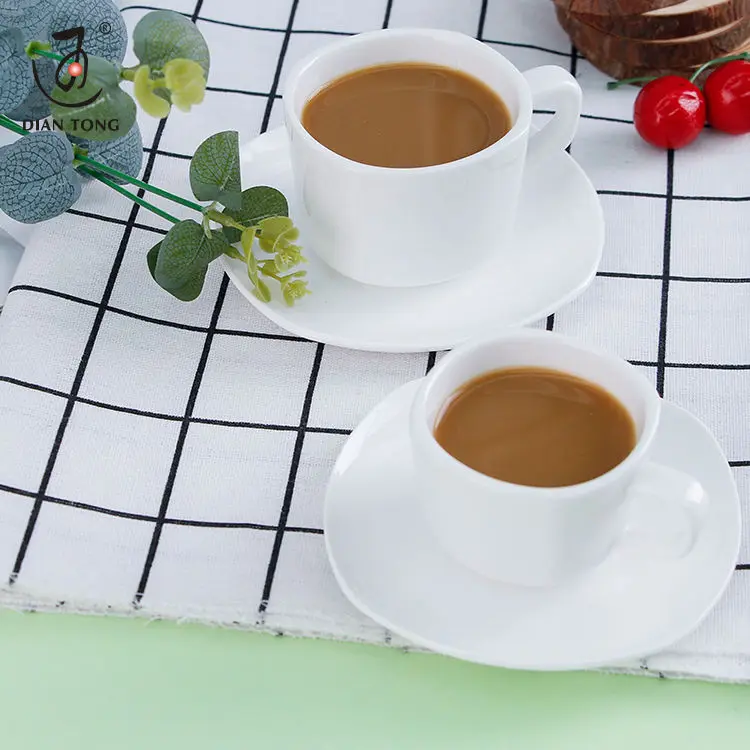 DianTong elegant style plain white porcelain ceramic biscuit cup espresso coffee with saucer and custom logo
