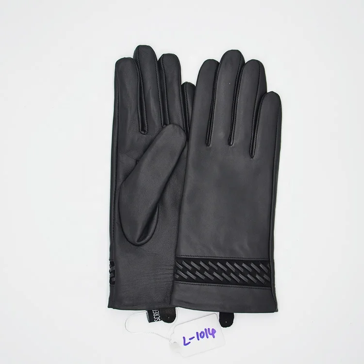 XJ Warm Superior Quality Fashion Winter Custom Logo women lady Wool Blend Lining sheepskin leather gloves