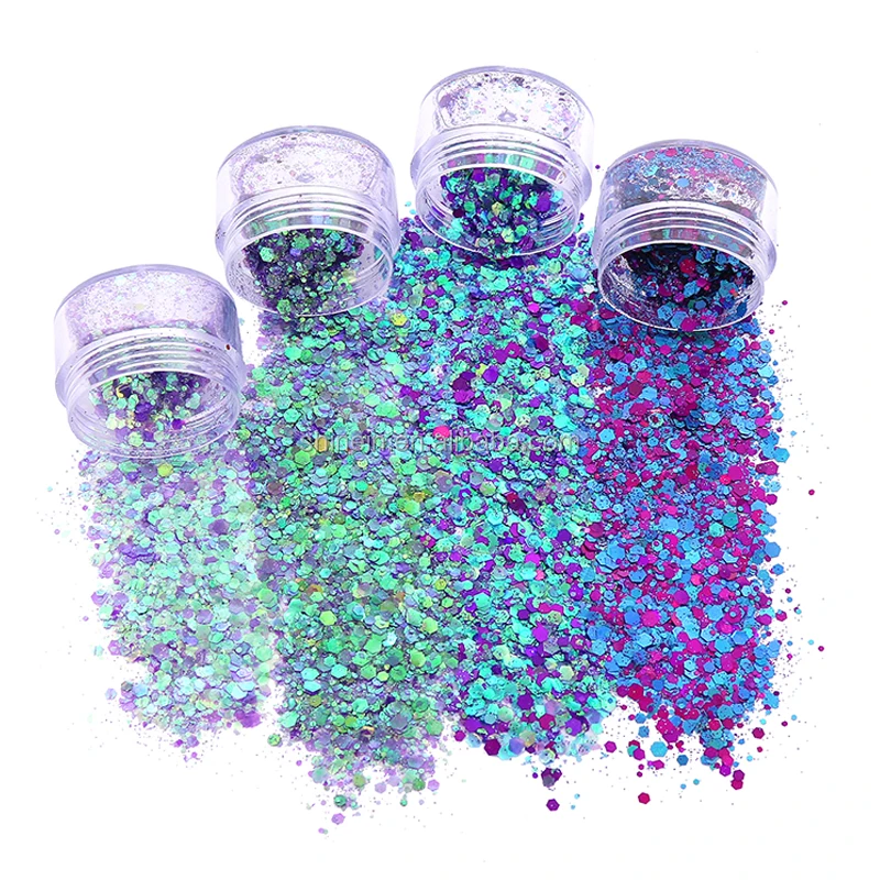 Shinein Eco Friendly Wholesale Holographic Chunky Glitter Powder fine glitter for Face Body Hair Nail Art Tumbler Crafts
