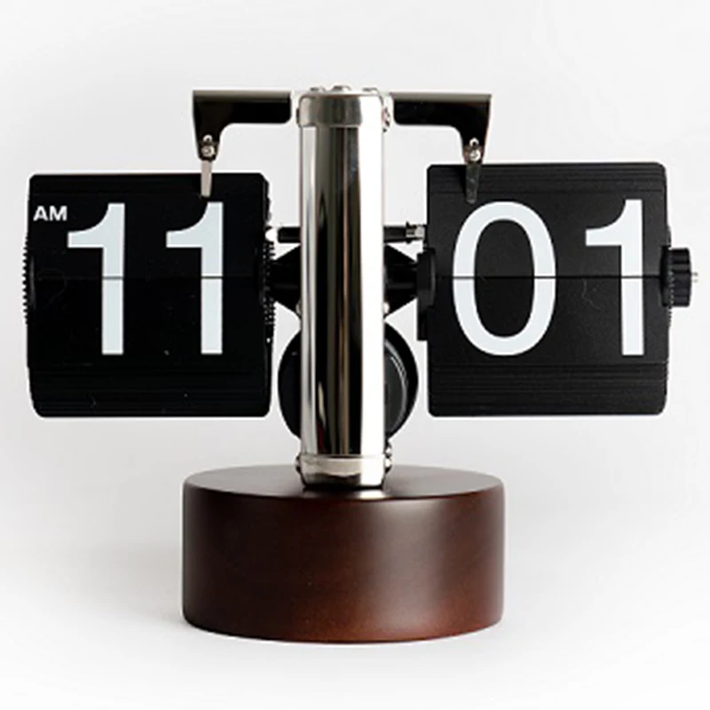 Small Scale Game Sports Timer Table Clock Retro Flip Over Clock Stainless Steel Flip Internal Gear Operated Quartz Clock Watch
