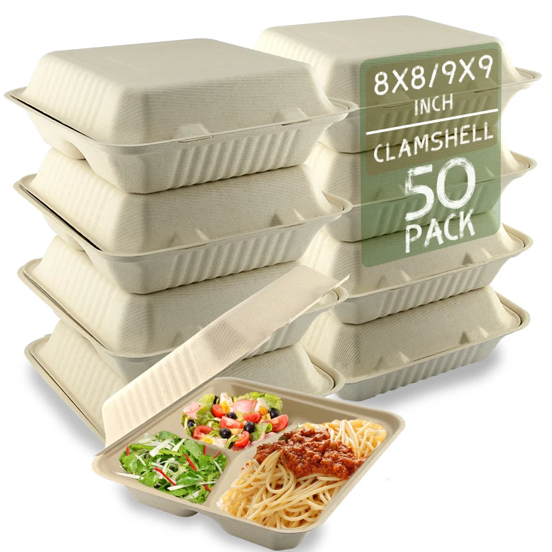 
Disposable Food Containers Biodeg With Lids 3 Compartment Biodegradable Bagasse Luxury Snack To Go Container Food Reusable 