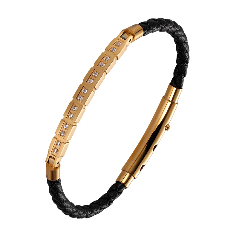 Custom 18k Gold Plated Bracelet Leather Bracelets Men