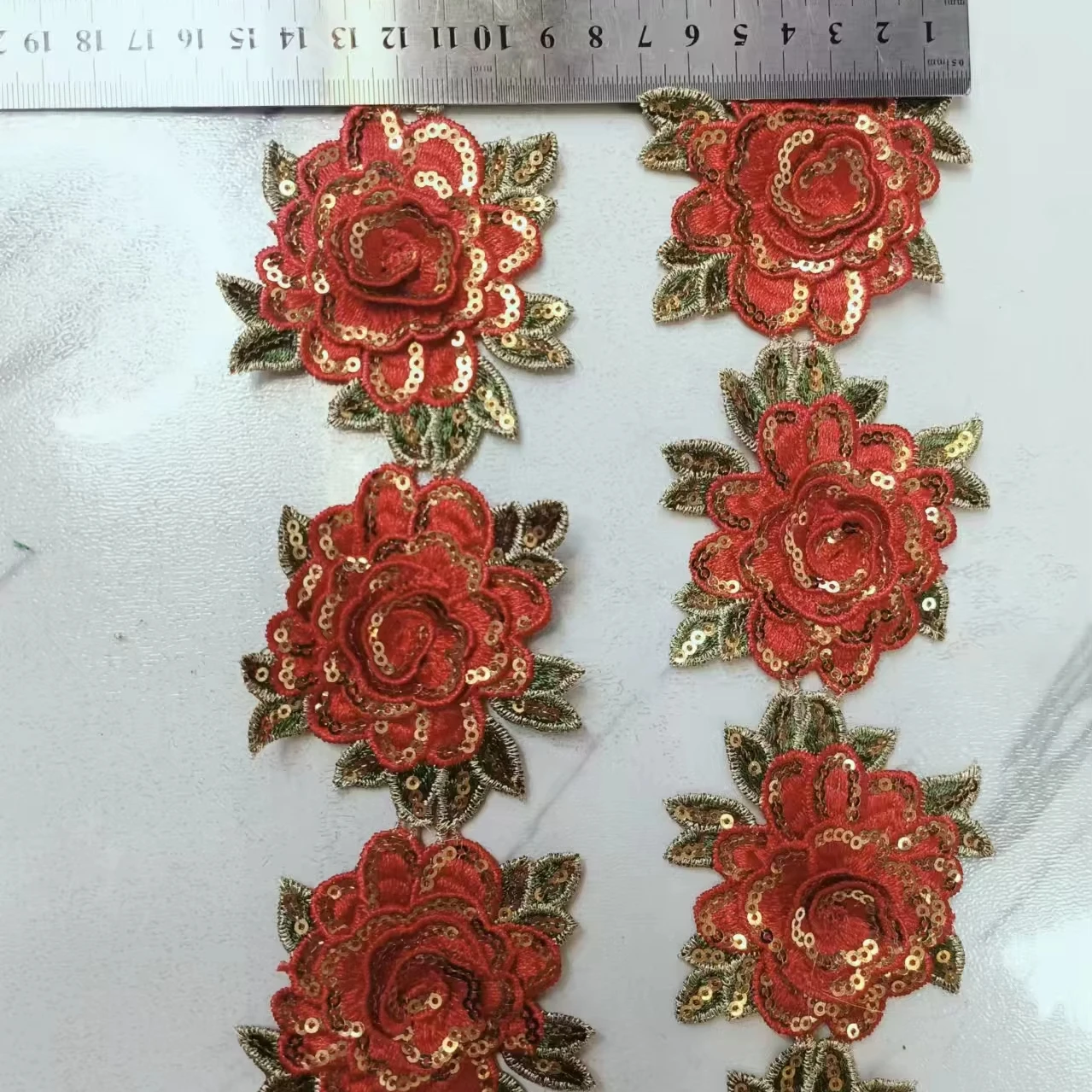 Polyester Lace 3D Flower Sequin Embroidery Lace Trim