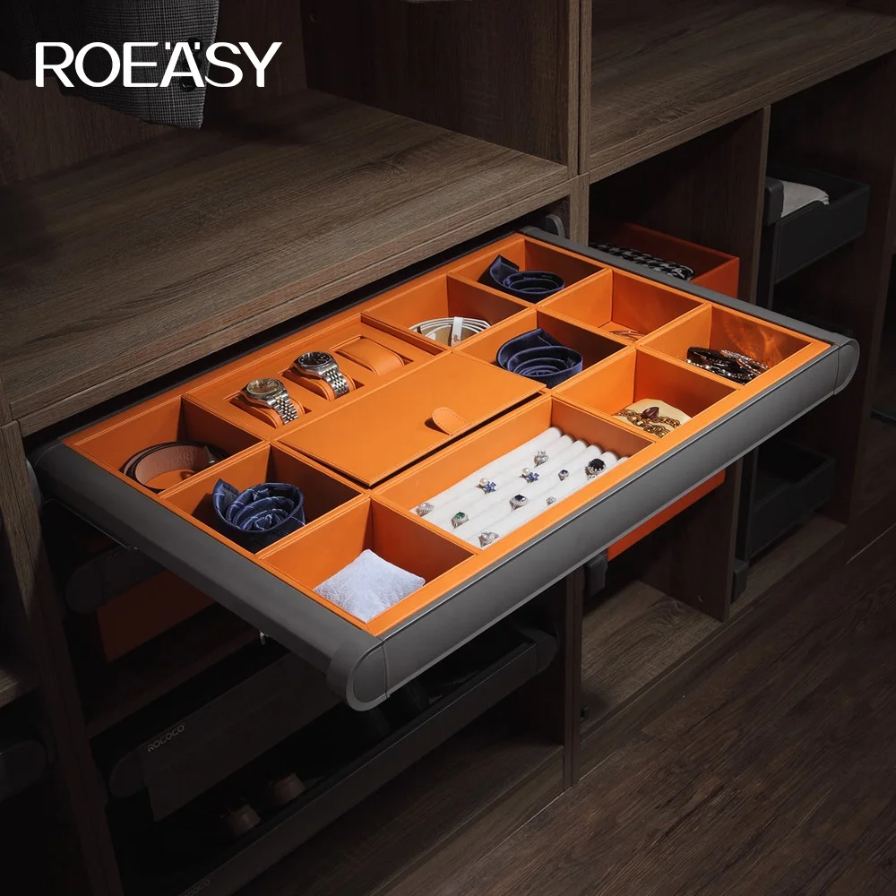 ROEASY Bedroom closet pull out drawer wardrobe accessories organizer storage boxes jewellery box leather wardrobe jewelry box