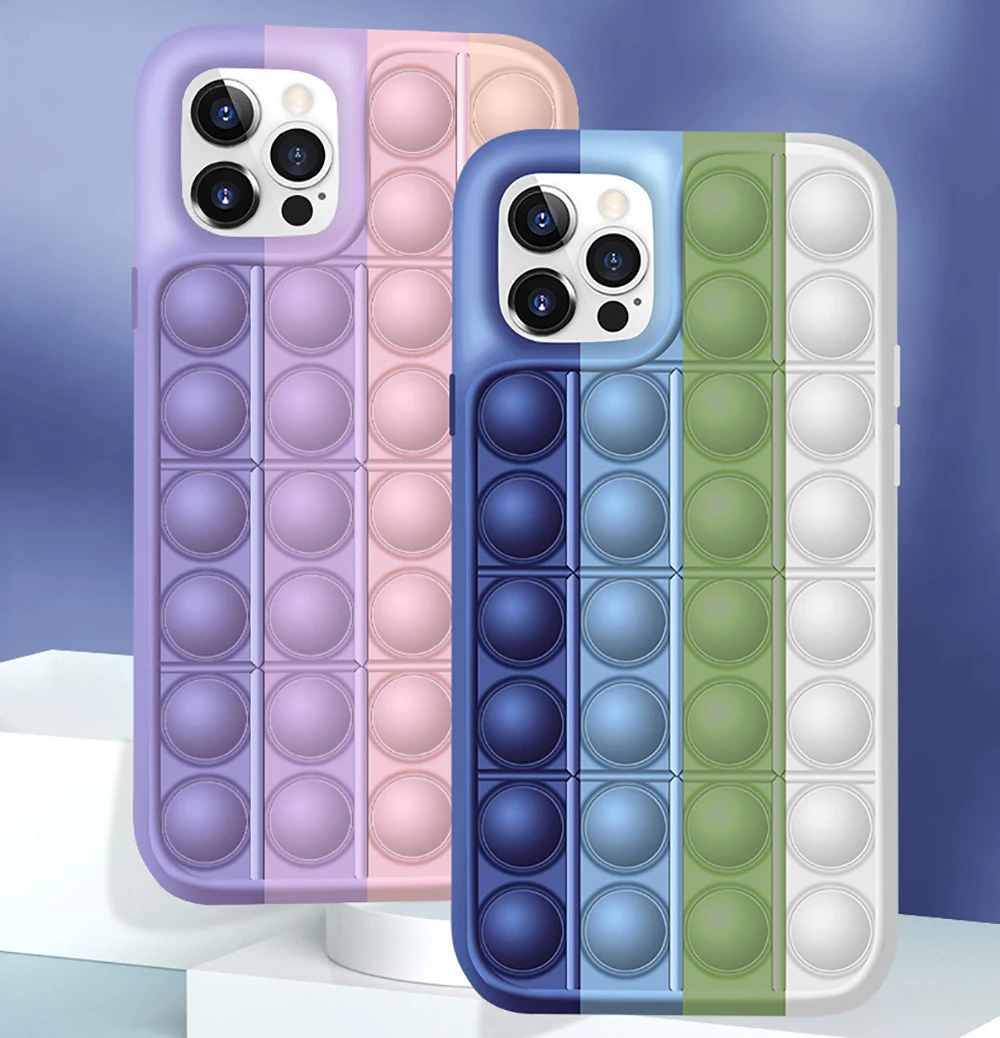  Popping it Phone Case for iPhone 12 Silicone Shockproof Back Cover Push Bubble Fidget