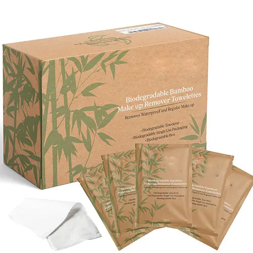 Makeup Remover Wipes Individually Wrapped. 100% Biodegradable Towelette and Packaging Single Makeup Remover wipes With Logo