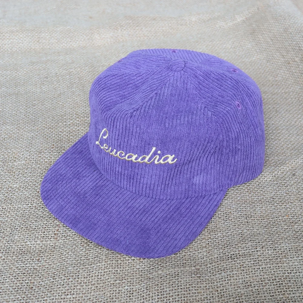 Custom cap Embroidery logo Baseball Hat Vintage Unstructured purple corduroy 5 panel Dad Cap Hat