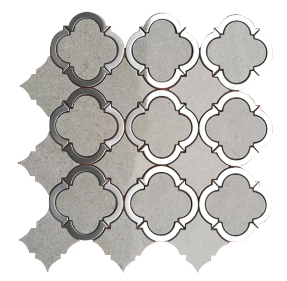 White Marble Waterjet Mosaic Tile 10mm Thick Honed Matt Feature Parquet Interior Hotel Bathroom Floor Wall Decor Metal Frame
