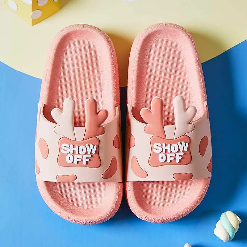 2021 новые детские тапочки Kawaii с изображением оленьих рогов модная детская шлёпанцы для женщин вне
