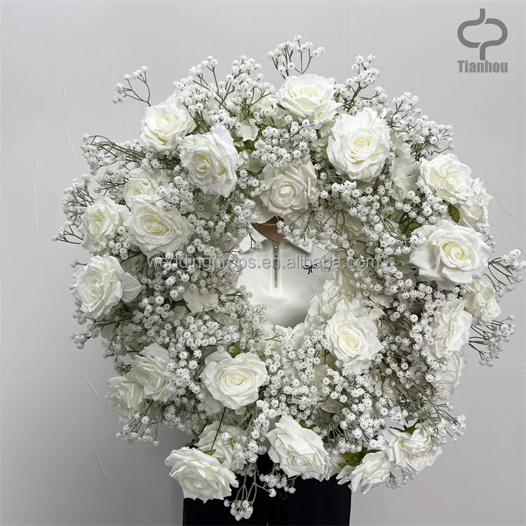 Wholesale White Rose Baby Breath Flower Wreath for Table   Decoration Home Wedding Decor