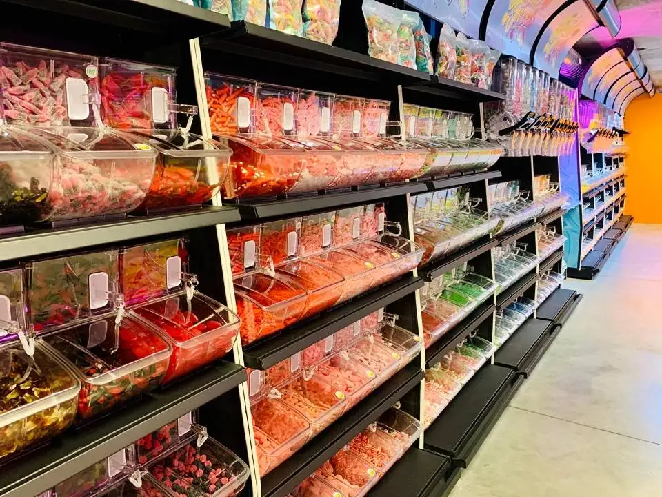 Supermarket display fixture bulk foods display shelf