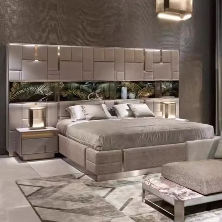 Donsun newest luxurious king bedroom furniture sets leather with Genuine Leather royal bed