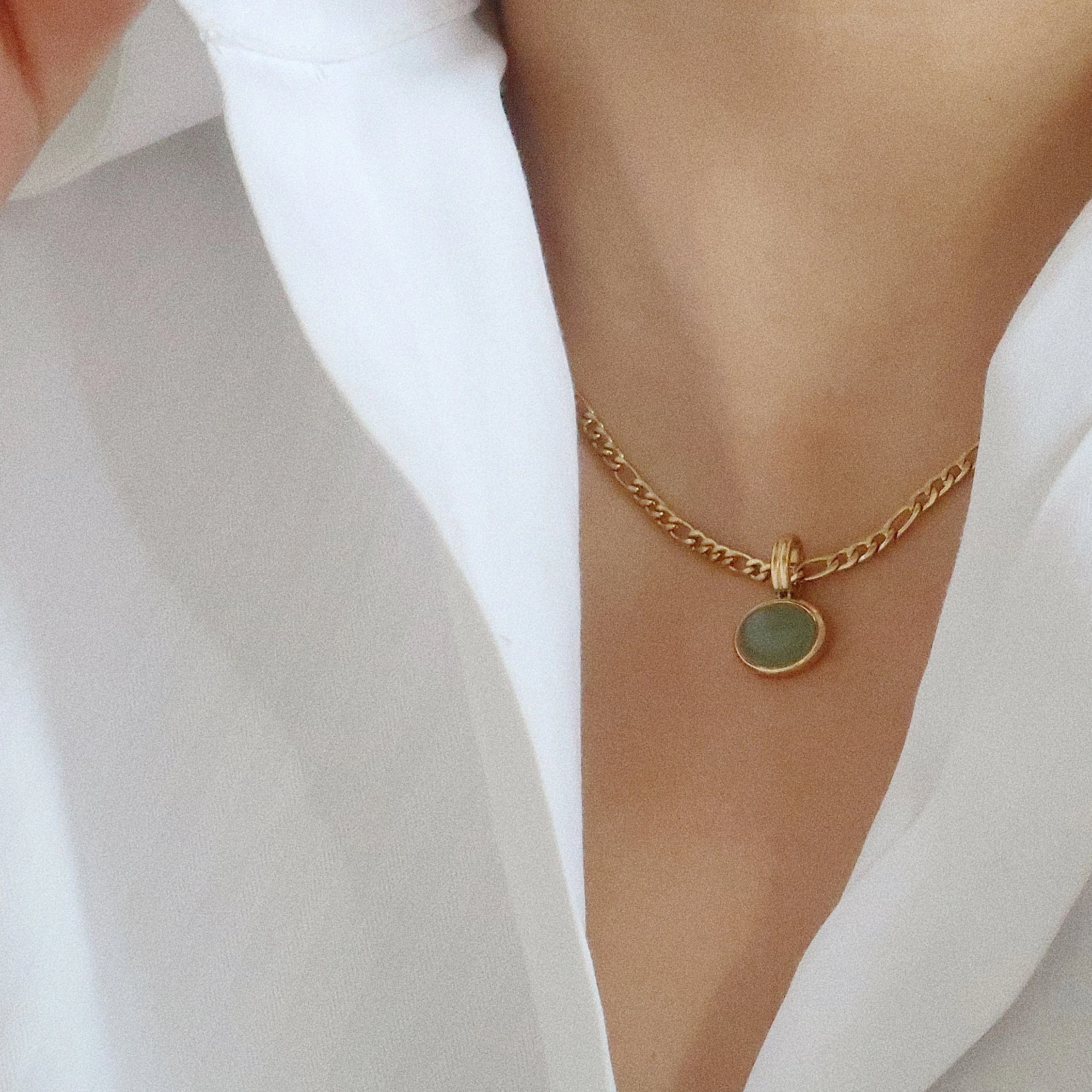 Tongxin New 18K Gold Filled Green Jade Pendant Charm Necklace Gift for Women for Her