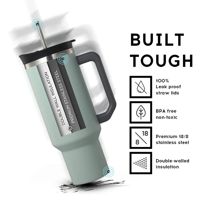 40oz Bottle with Handle Hot Coffee Mug Cup Thermal Stainless Steel Tumbler with Straws Vacuum Flask Insulated Portable Cup