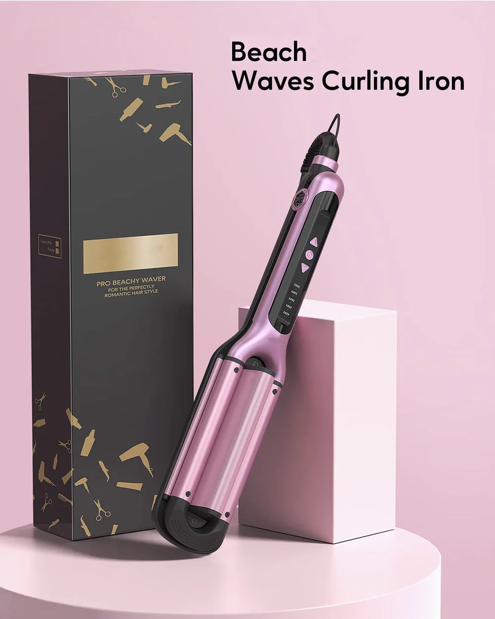 Pink 3 Barrel Deep Hair Waver Adjustable Heat Beach Waves Curling Iron LED Display Ceramic Wave Wand Hair Crimper