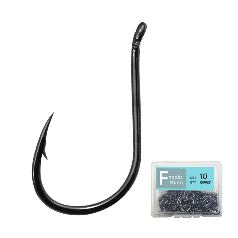 ISEAMA Barbed Ring Eye Carp Offset Fishing Hooks 100 Box Set Jigging Assist Single Hooks