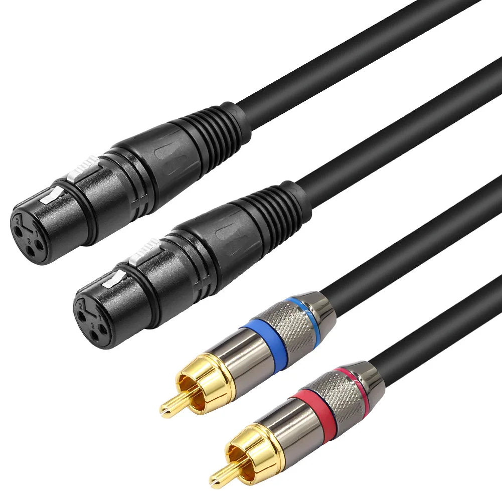 2-XLR Female to 2 RCA Male HiFi Stereo Audio Connection Microphone Cable Interconnect Lead Wire