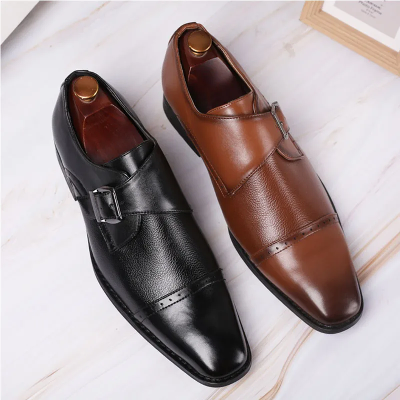 2021 new leather  dress shoes mens monk Strap  shoes