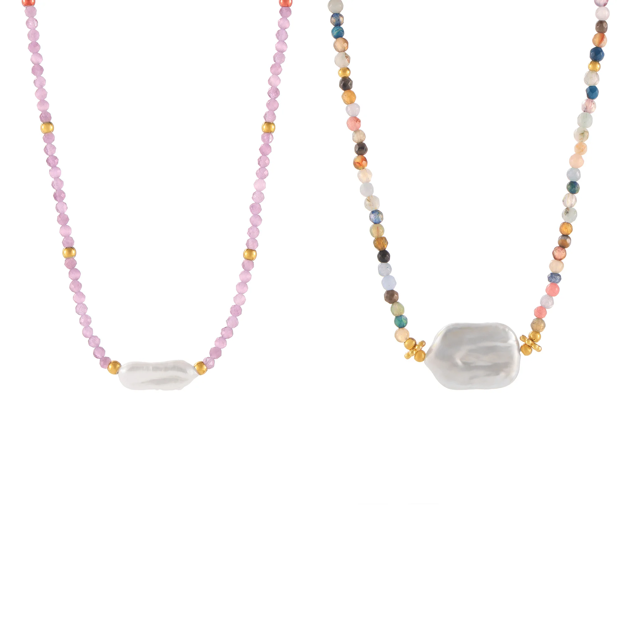 Baroque fashion new cut natural stone necklace colorful personality beaded titanium steel plated 18k gold clavicle chain