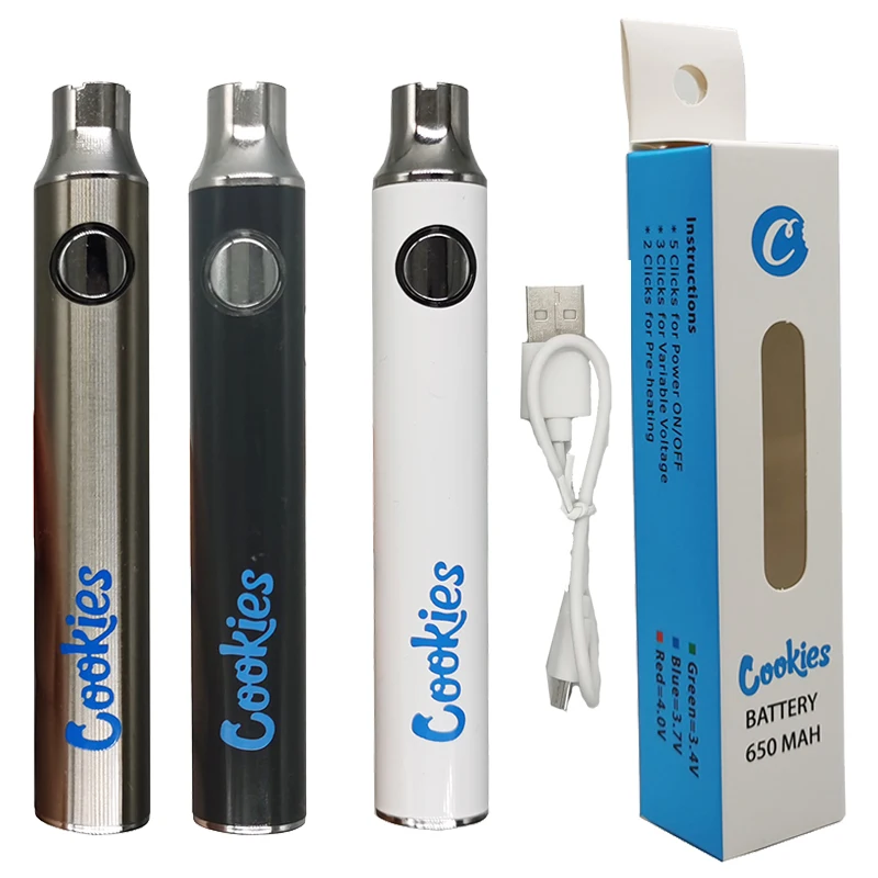 Wholesale 650mAh Variable Voltage Preheating Cartridges Batteries 510 Thread Cookies Battery with USB Cable