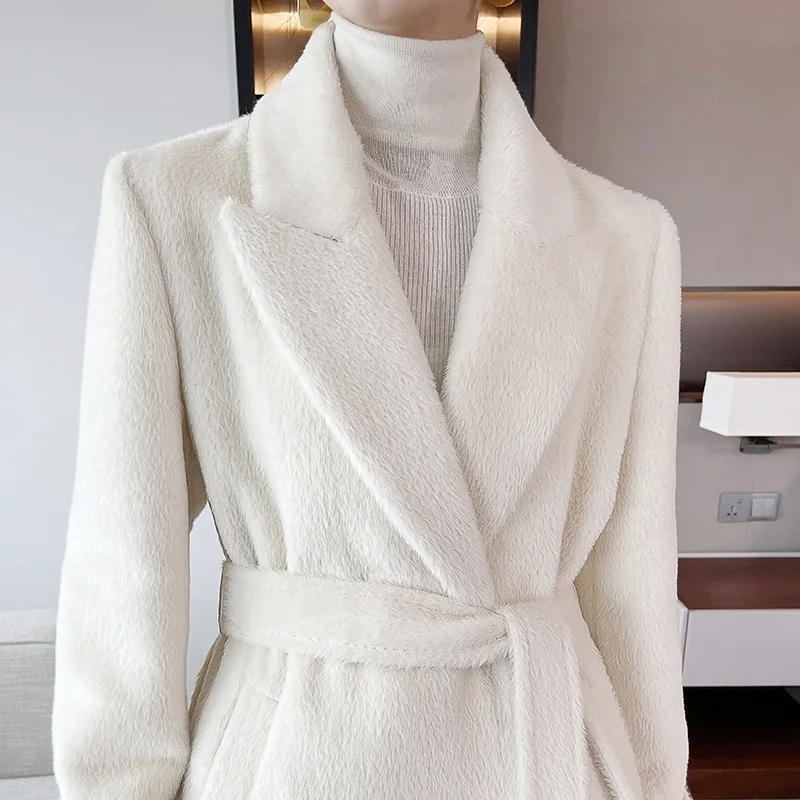 High-end cashmere coat wholesale White Suli velvet mid-length 2022 new small winter woolen coat
