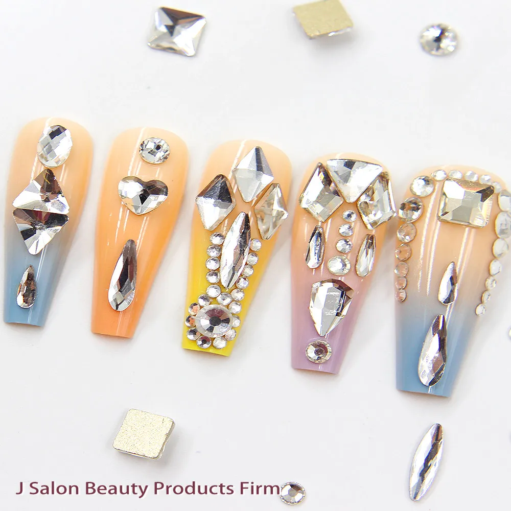 
20 Grids/box Shinny glass Nail Art Glitter Jewelry nail decoration mixed shape Rhinestone Bead manicure supplies 